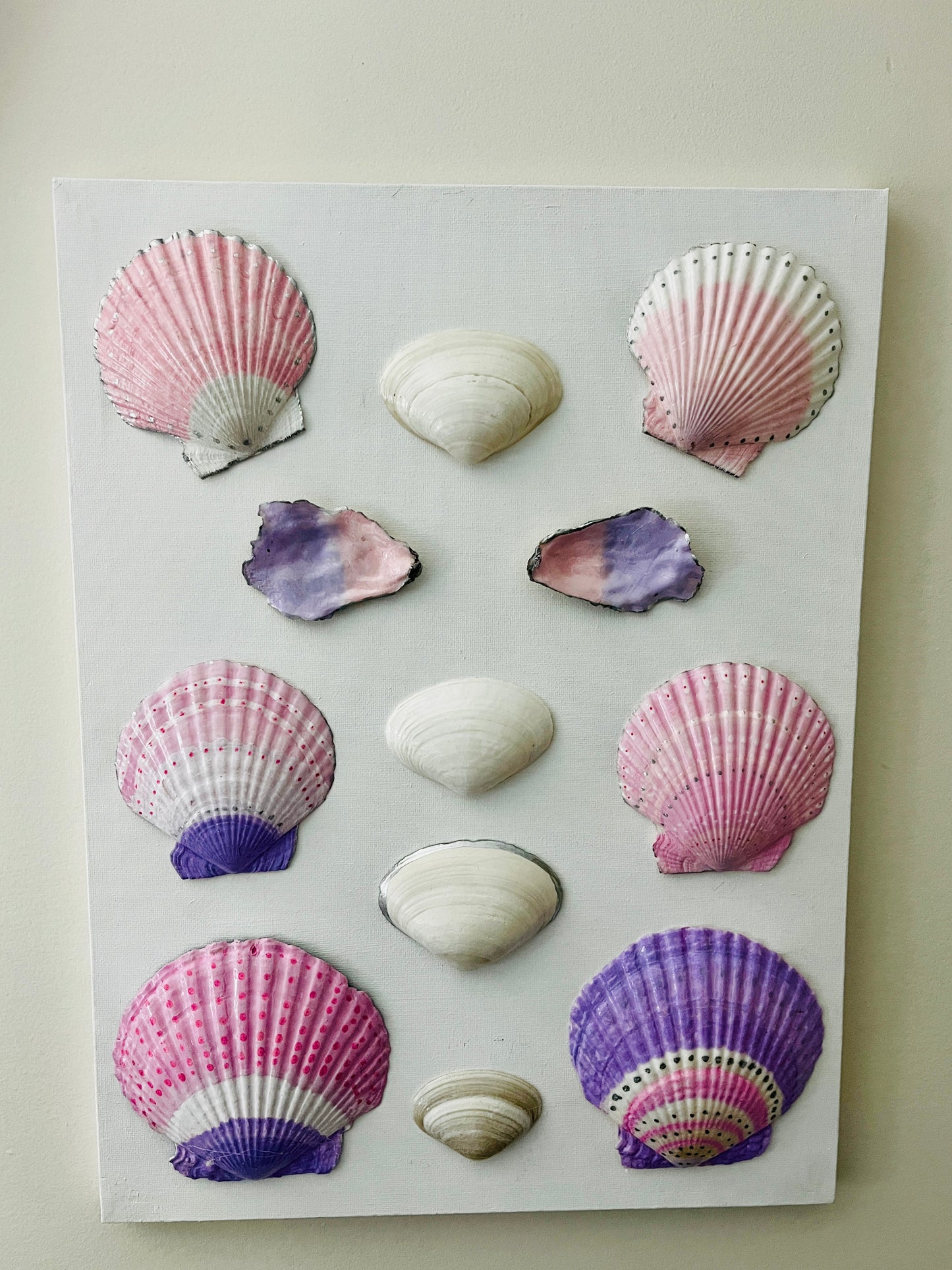 Hand Painted Shell Canvas Art | Pink & Purple Coastal Wall Decor | 12x16 Original Artwork