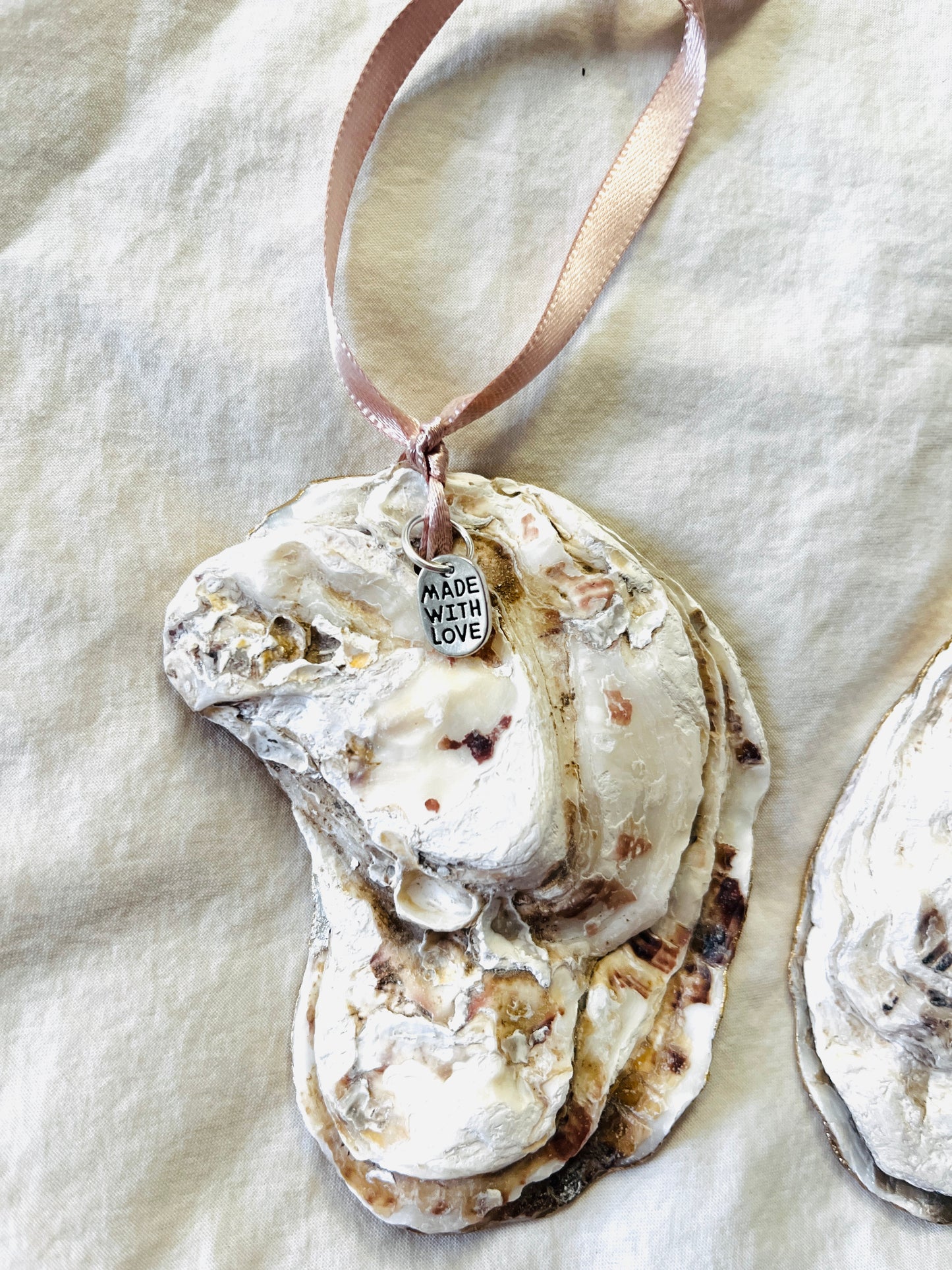 Natural Oyster Shell Ornament: Made with Love