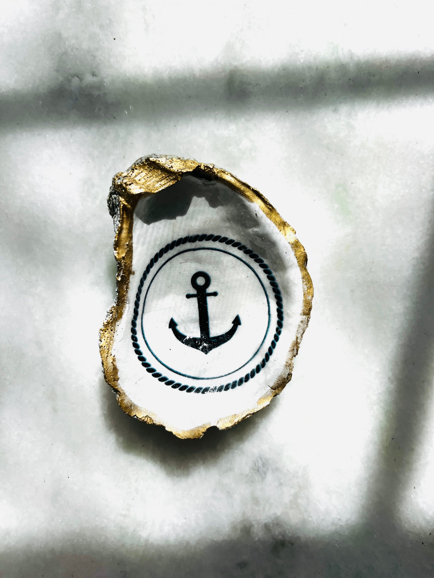 Anchor Oyster Shell Trinket Dish, Coastal Jewelry Dish, Hand Gilded Ring Holder, Nautical Decor, Beach Lover Gift