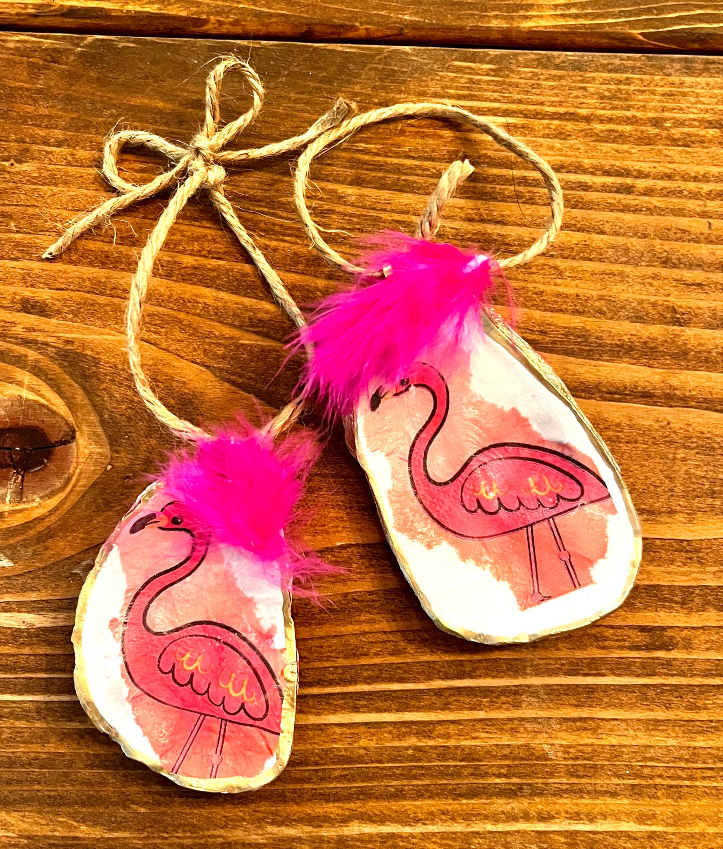 Pink Flamingo Oyster Shell Ornament