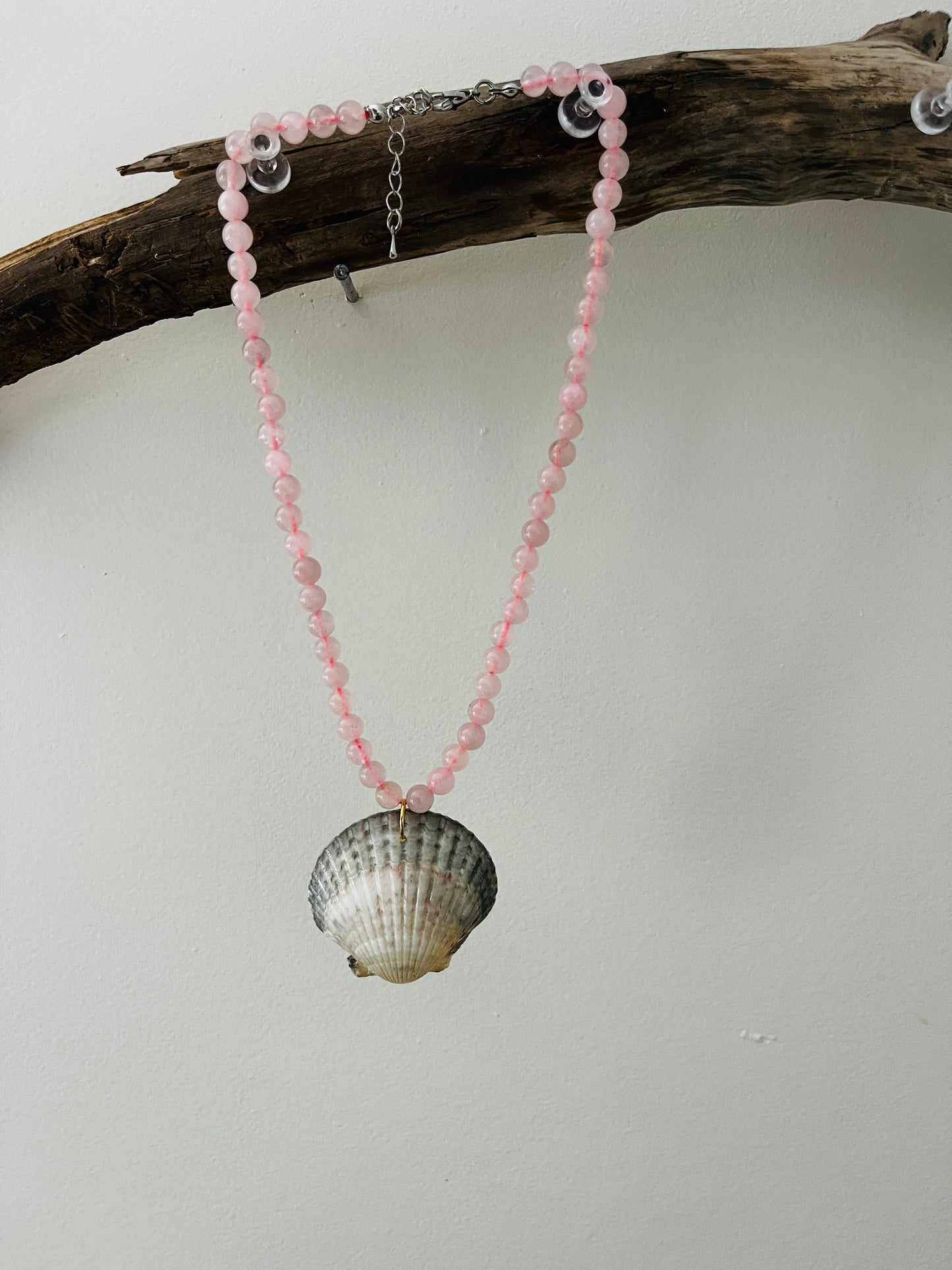Pink Sanibel shell glass beaded necklace