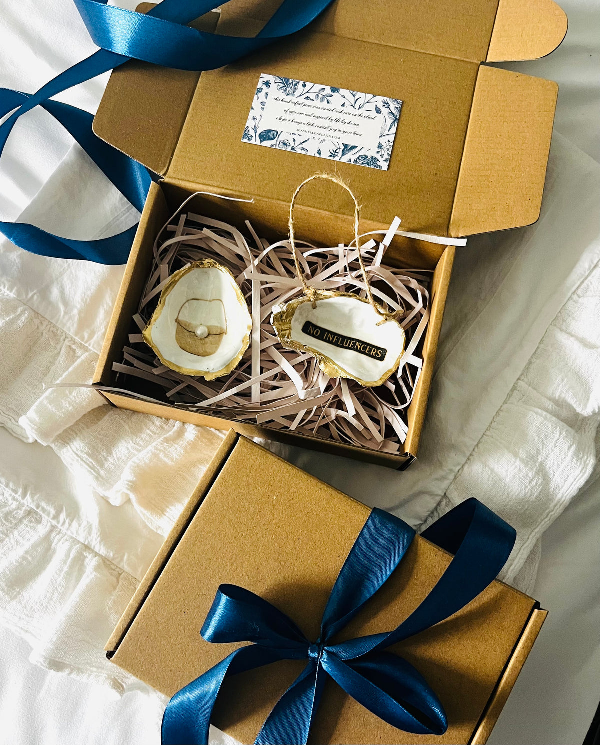 No Influencers hanging oyster shell, Nantucket ornament