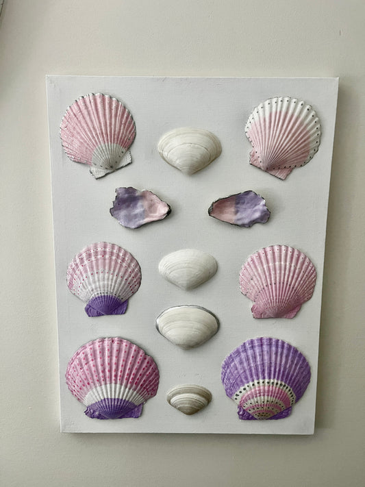 Hand Painted Shell Canvas Art | Pink & Purple Coastal Wall Decor | 12x16 Original Artwork