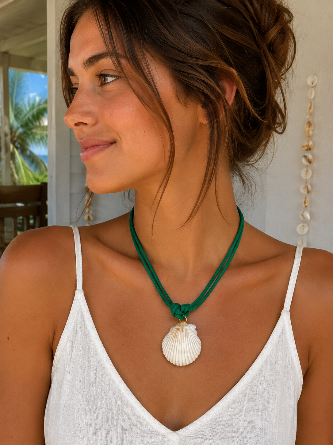 Sanibel Collection: Green Knotted Shell Necklace