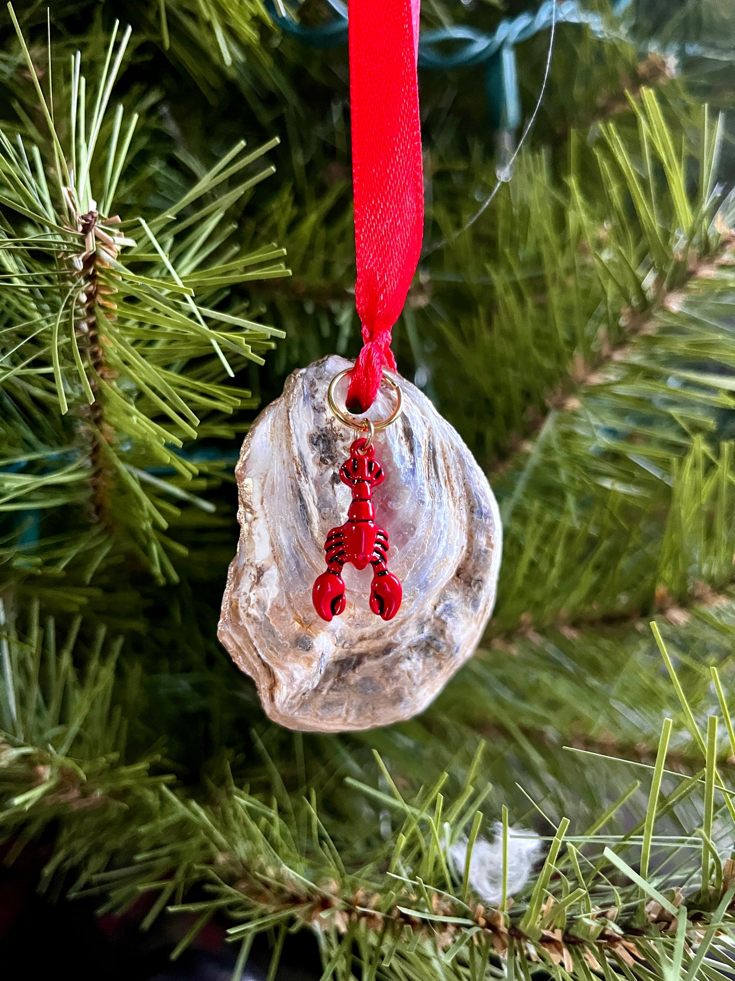 Lobster charm oyster shell ornament