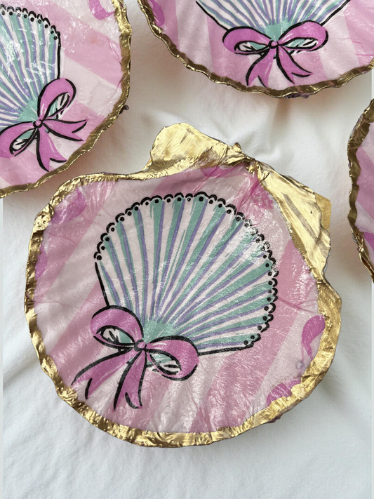Pink Bow Clam Shell Trinket & Jewelry Dish