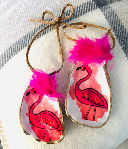 Pink Flamingo Oyster Shell Ornament