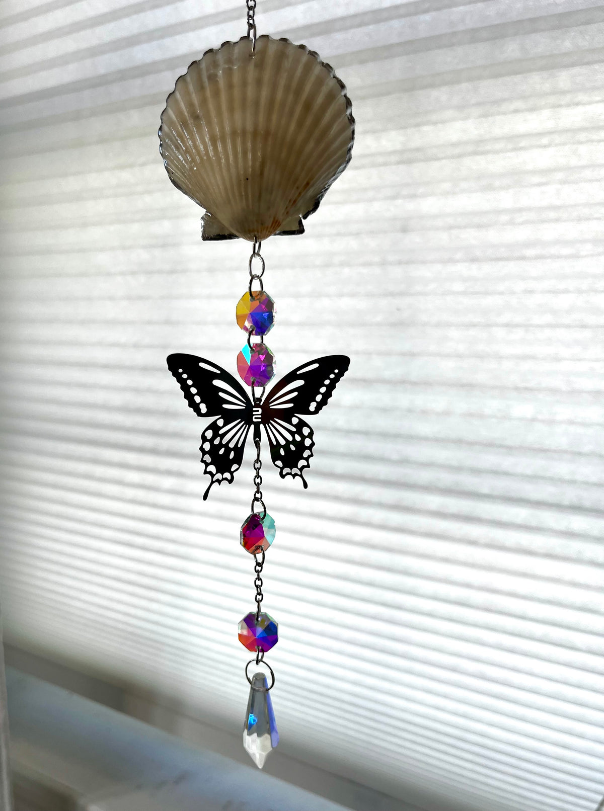 Butterfly seashell  suncatcher, Rainbow Prism