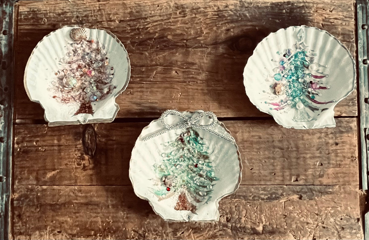 Bejeweled Christmas Tree Shell Dishes
