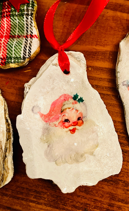 Vintage Santa ✨ Sparkle Oyster Shell Ornament