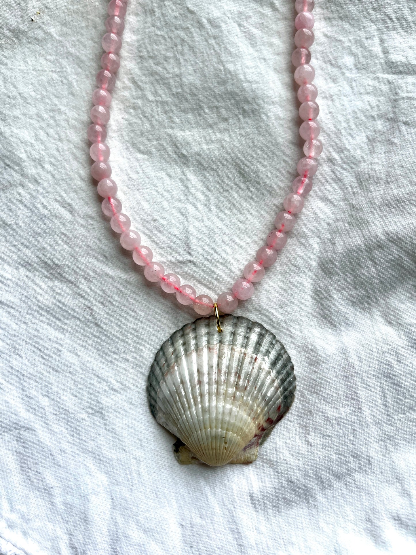 Pink Sanibel shell glass beaded necklace