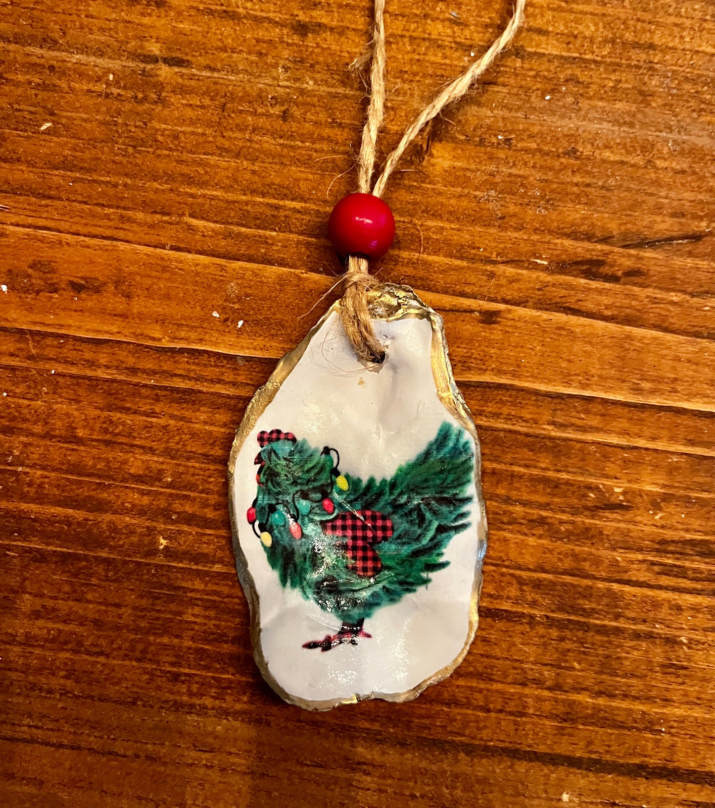 Christmas Chicken Oyster Shell Ornament