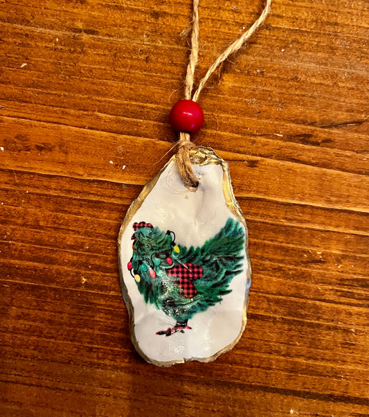 Christmas Chicken Oyster Shell Ornament