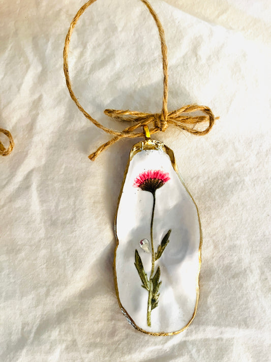 Pink Wildflower Oyster Shell Ornament