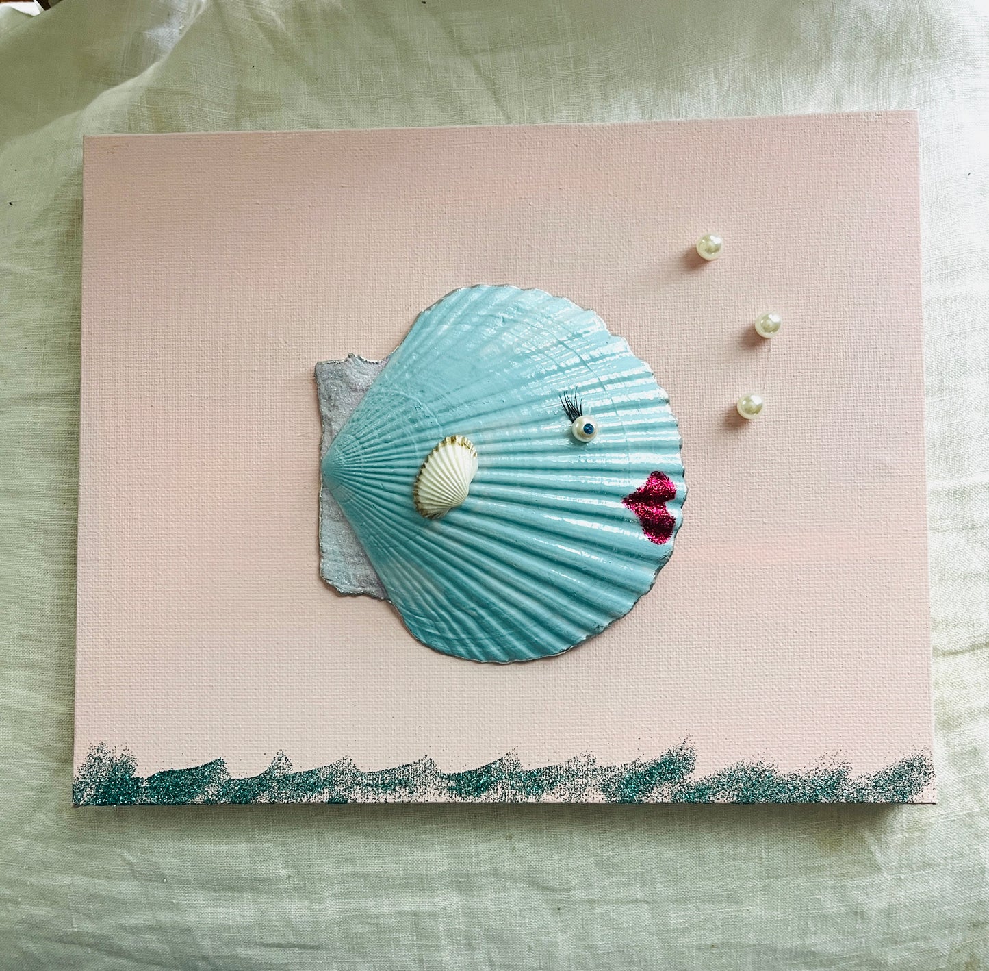 Fish Kisses Collection, Seashell Wall Art | Whimsical Seashell Canvas 8" x 10"