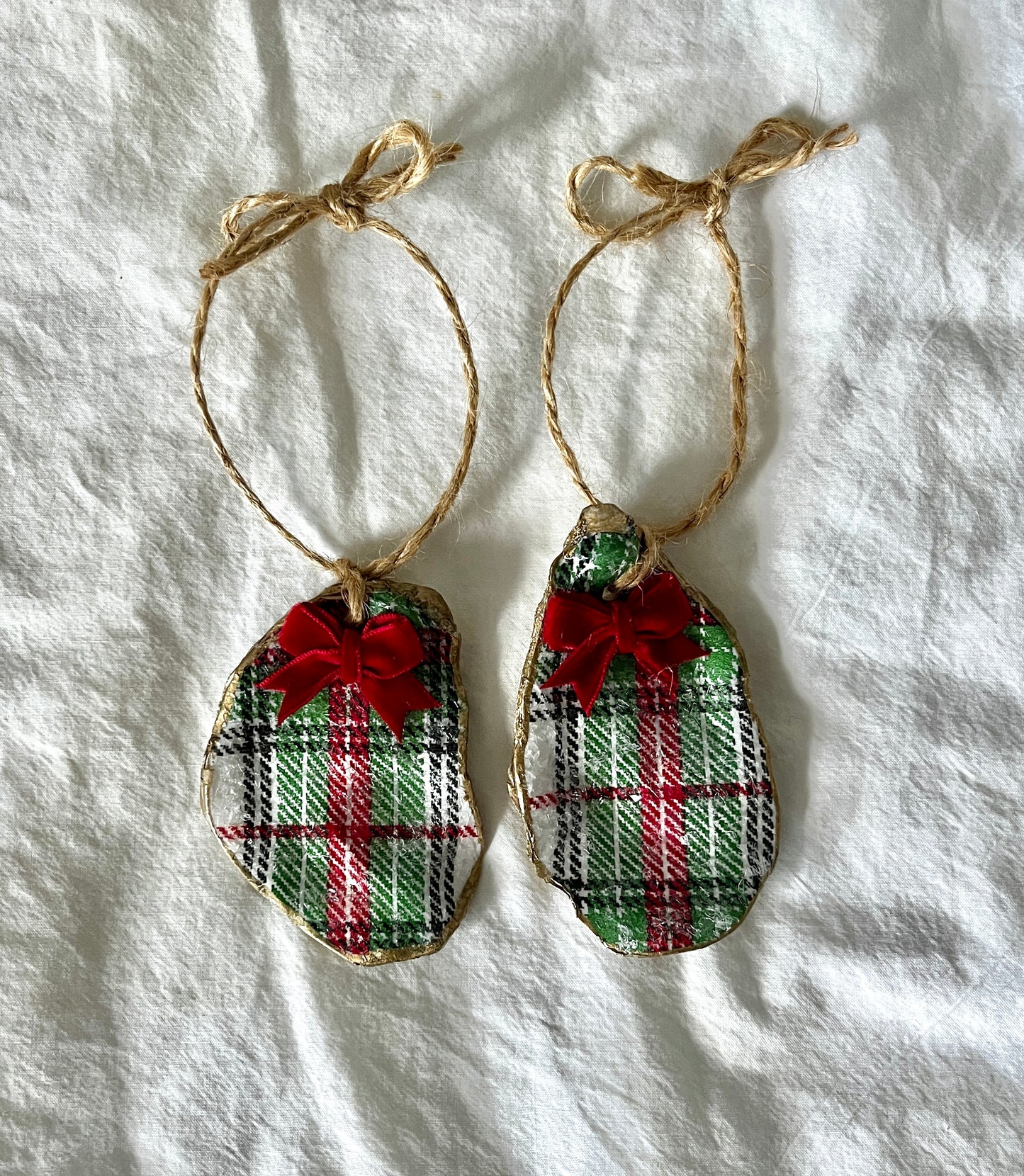 Shimmering Plaid Oyster Shell Ornament