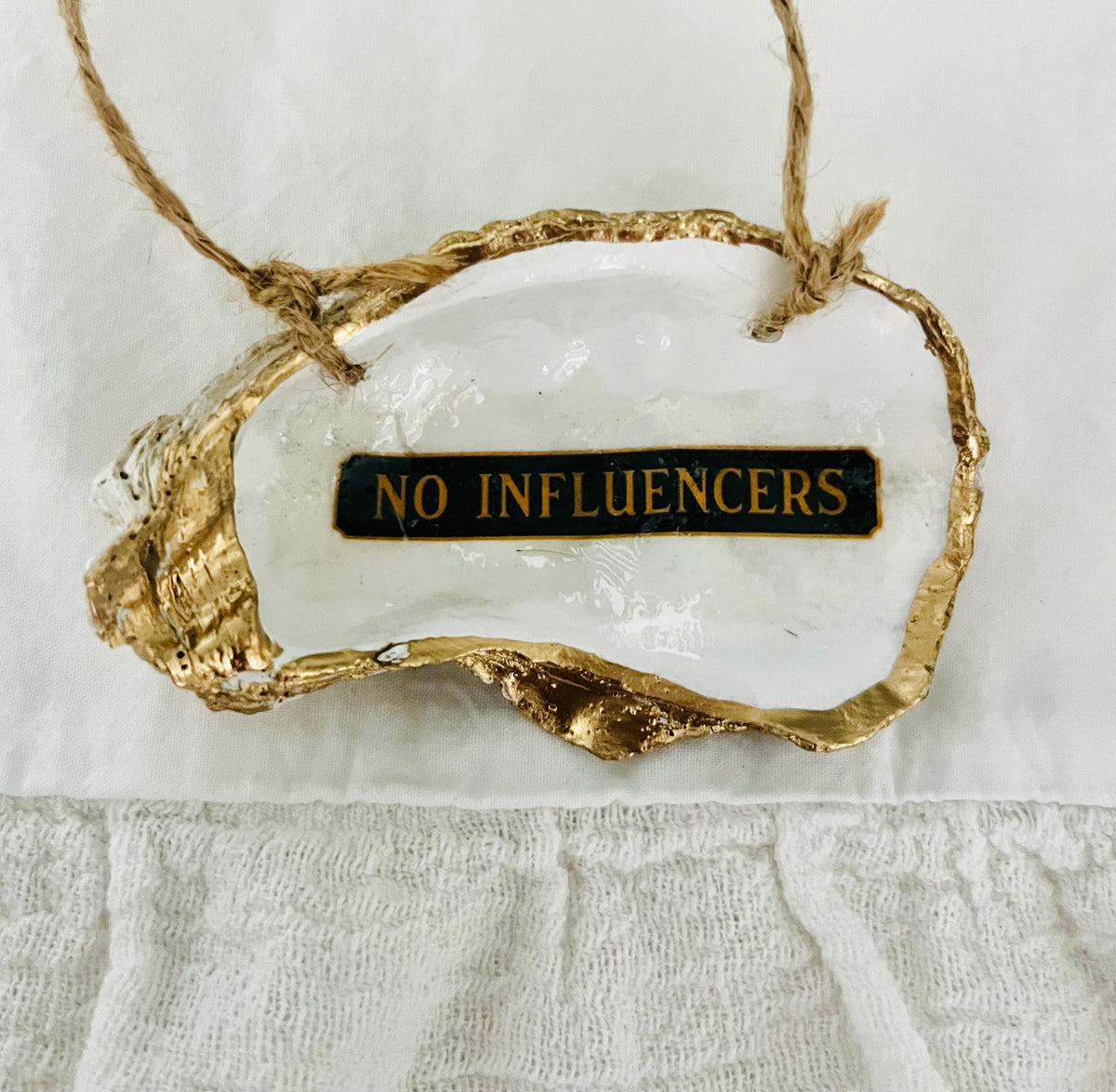 No Influencers hanging oyster shell, Nantucket ornament