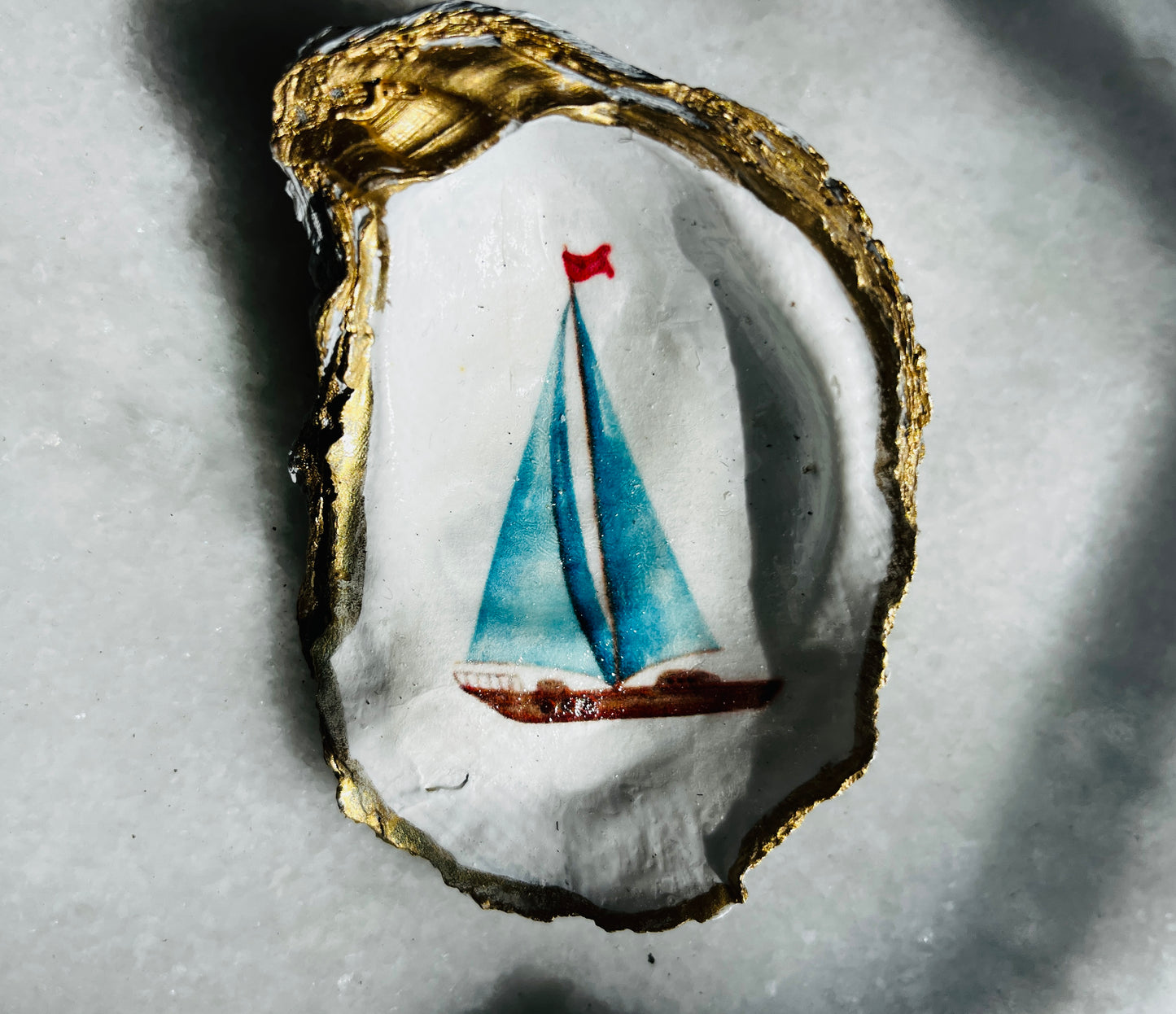 Sailboat Oyster Shell Trinket Dish