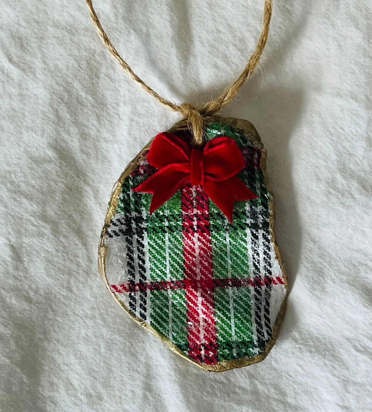 Shimmering Plaid Oyster Shell Ornament