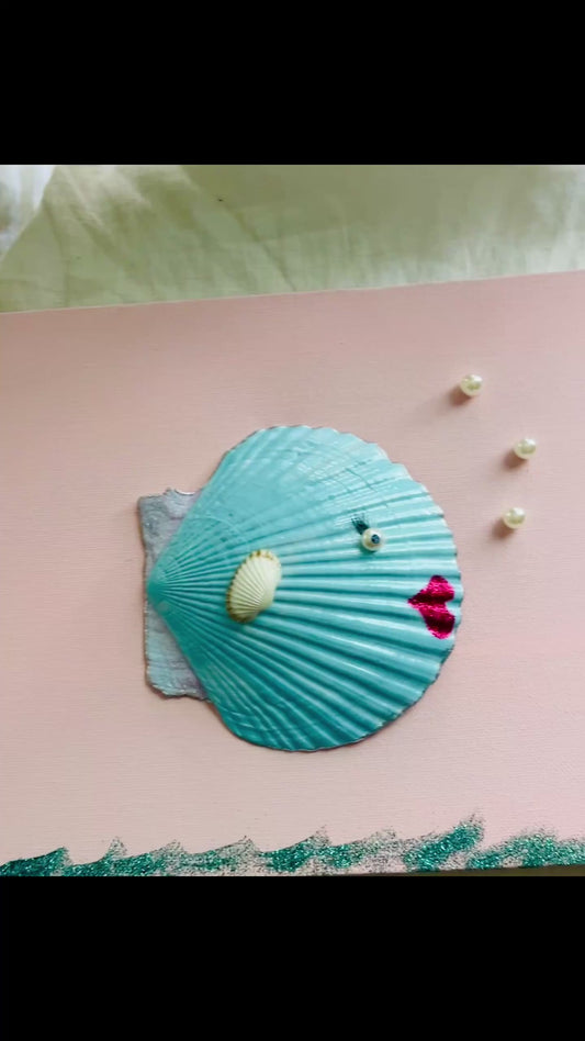 Fish Kisses Collection, Seashell Wall Art | Whimsical Seashell Canvas 8" x 10"