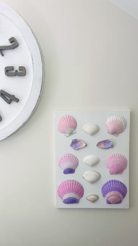 Hand Painted Shell Canvas Art | Pink & Purple Coastal Wall Decor | 12x16 Original Artwork
