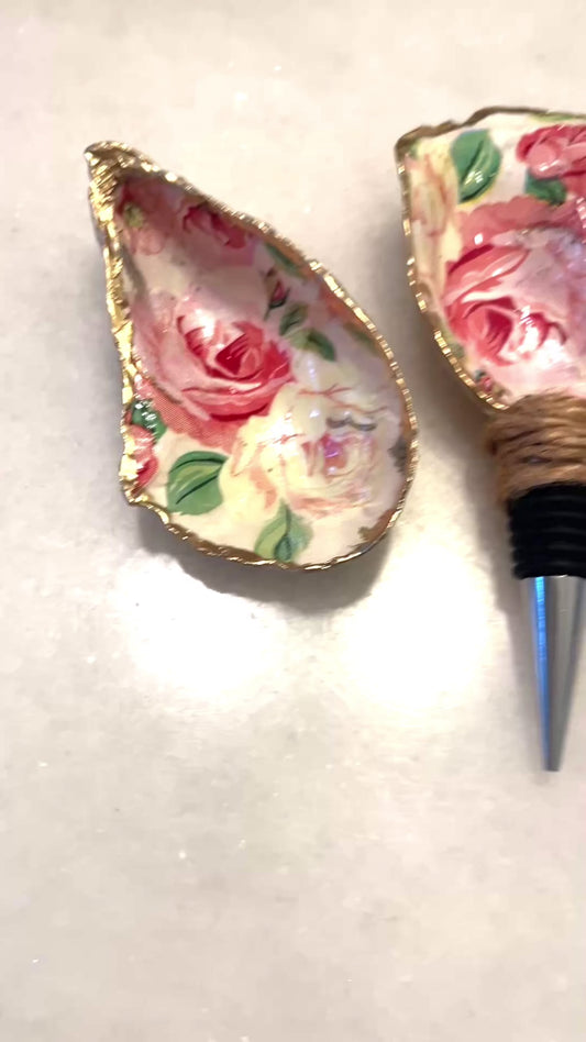 Vintage floral design oyster shell decor